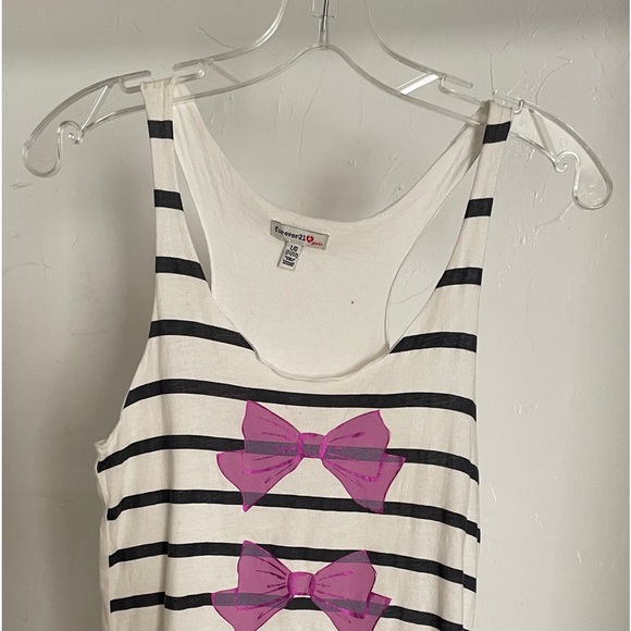 VINTAGE Y2K Forever 21 Girls TROMPE L’OEIL Bows and Stripes Print TANK TOP Large - Picture 4 of 8